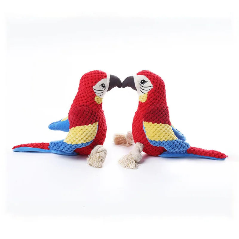 Plush Dog Toys Interactive Squeaky Durable Stuffed Cotton Rope Pet Puppy Toys Teeth Cleaning Embroidery Parrot Pet Supplies